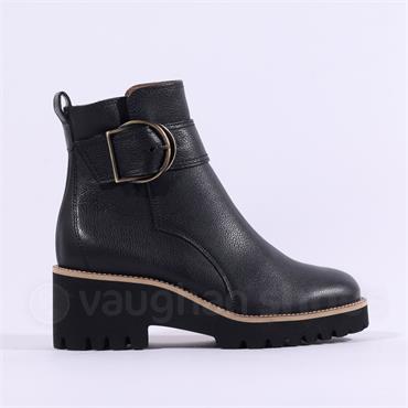 Paul Green Strap Buckle Wedge Heel Boot - Black Leather